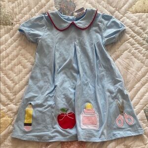 JellyBean back to school dress Blue Dress with Fun Appliqué’s 5T
